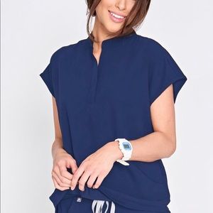 Figs Navy Blue Mandarin Collar Scrubs Medium